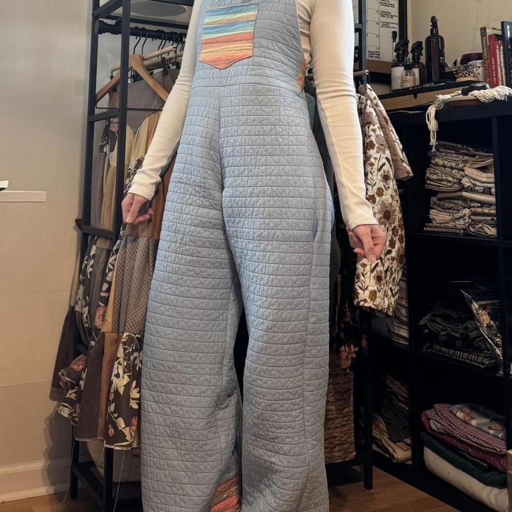 “Care Bear” Handmade Vintage Upcycled Quilted Overalls (hemmed to YOUR Inseam)
